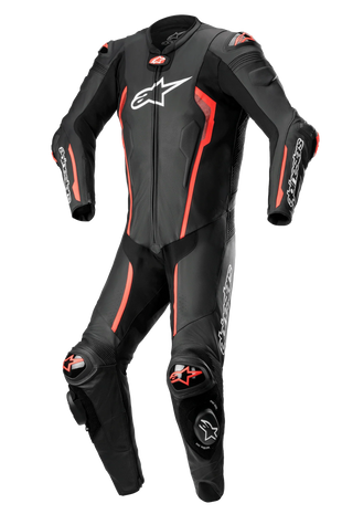 Missile V2 1-Piece Leather Suit - Black Red Fluo