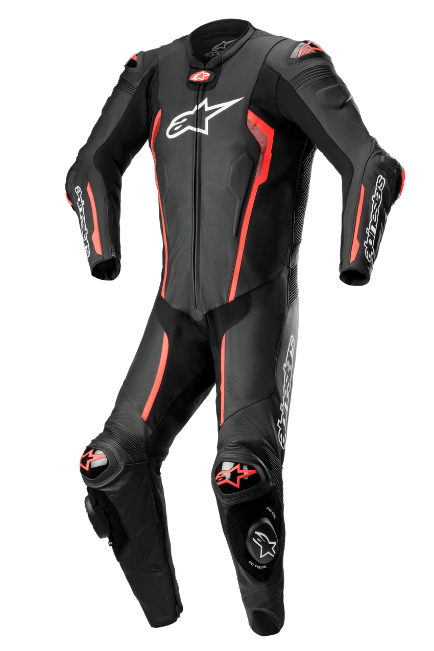 Missile V2 1-Piece Leather Suit - Black Red Fluo