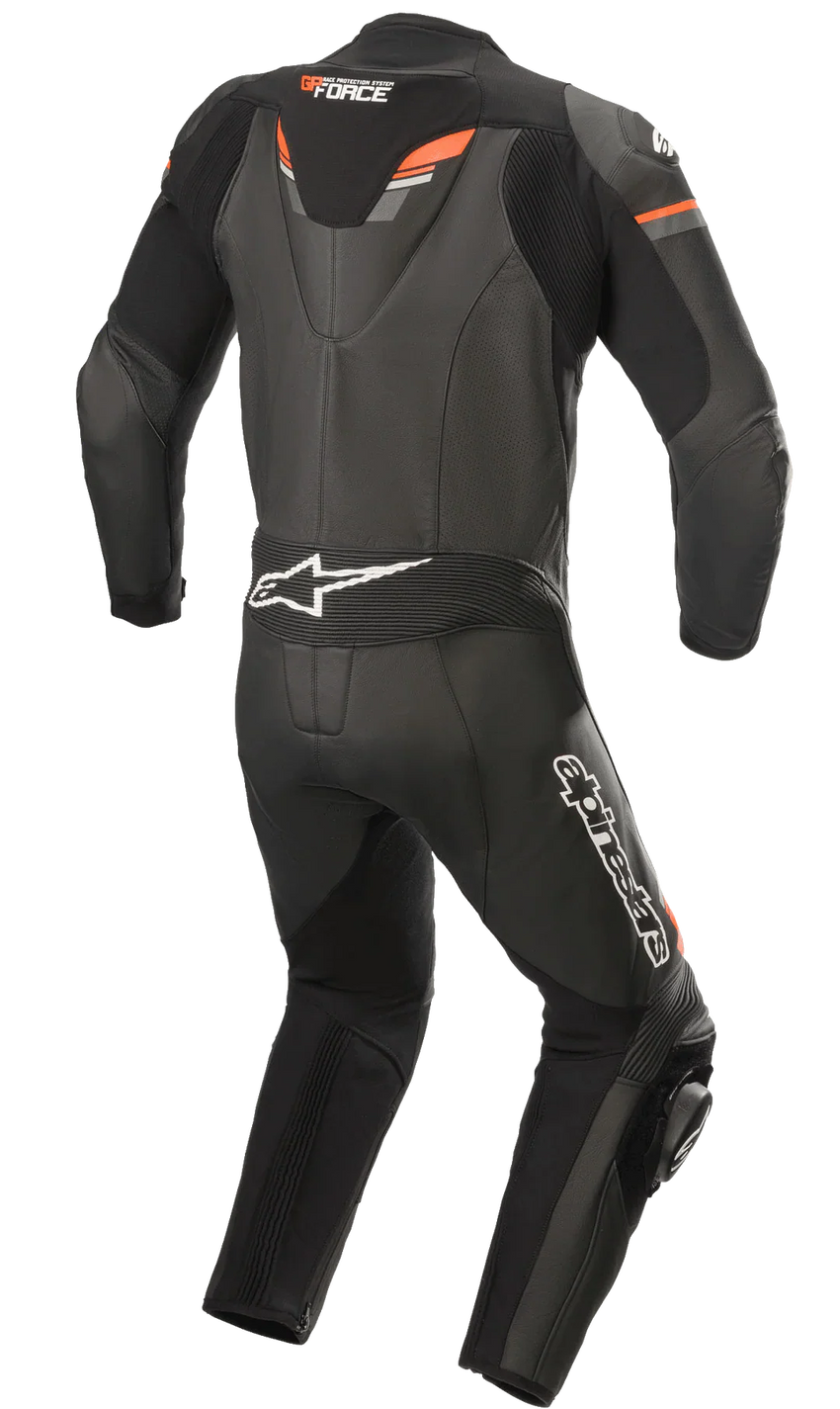 GP Force Chaser Leather 1-Piece Suit - Black Red Fluo