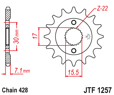 JT JTF1257 15T motorcycle front sprocket – additional product view 2