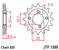 JT JTF1309 15T motorcycle front sprocket – additional product view 2