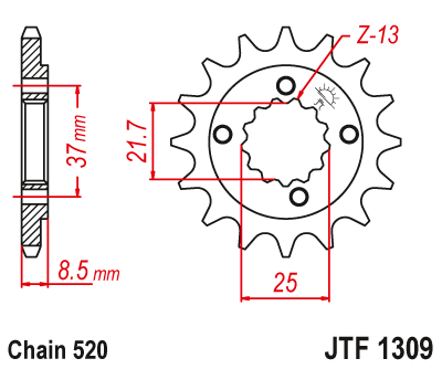 JT JTF1309 15T motorcycle front sprocket – additional product view 2