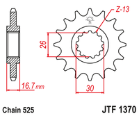 JT JTF1370 15T motorcycle front sprocket – additional product view 2