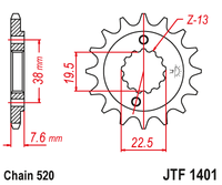 JT JTF1401 13T motorcycle front sprocket – additional product view 2