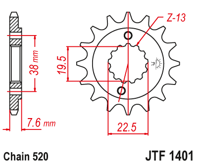 JT JTF1401 13T motorcycle front sprocket – additional product view 2