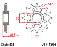 JT JTF1904 16T motorcycle front sprocket – additional product view 2