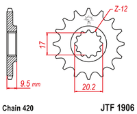 JT JTF1906 12T motorcycle front sprocket – additional product view 2