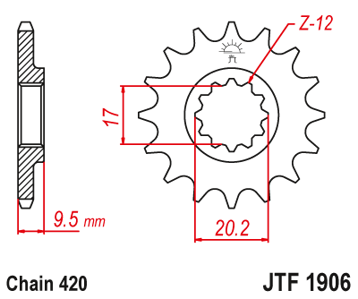 JT JTF1906 12T motorcycle front sprocket – additional product view 2