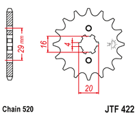 JT JTF422 12T motorcycle front sprocket – additional product view 2