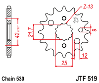 JT JTF519 16T motorcycle front sprocket – additional product view 2