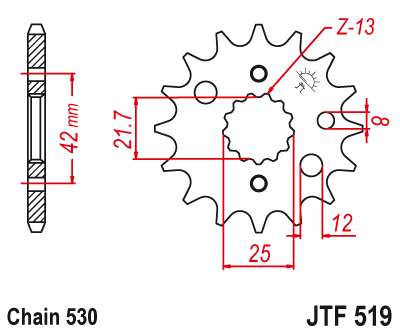 JT JTF519 16T motorcycle front sprocket – additional product view 2
