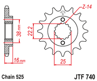 JT JTF740 14T motorcycle front sprocket – additional product view 2