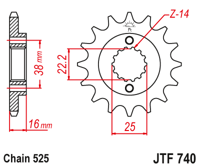 JT JTF740 14T motorcycle front sprocket – additional product view 2